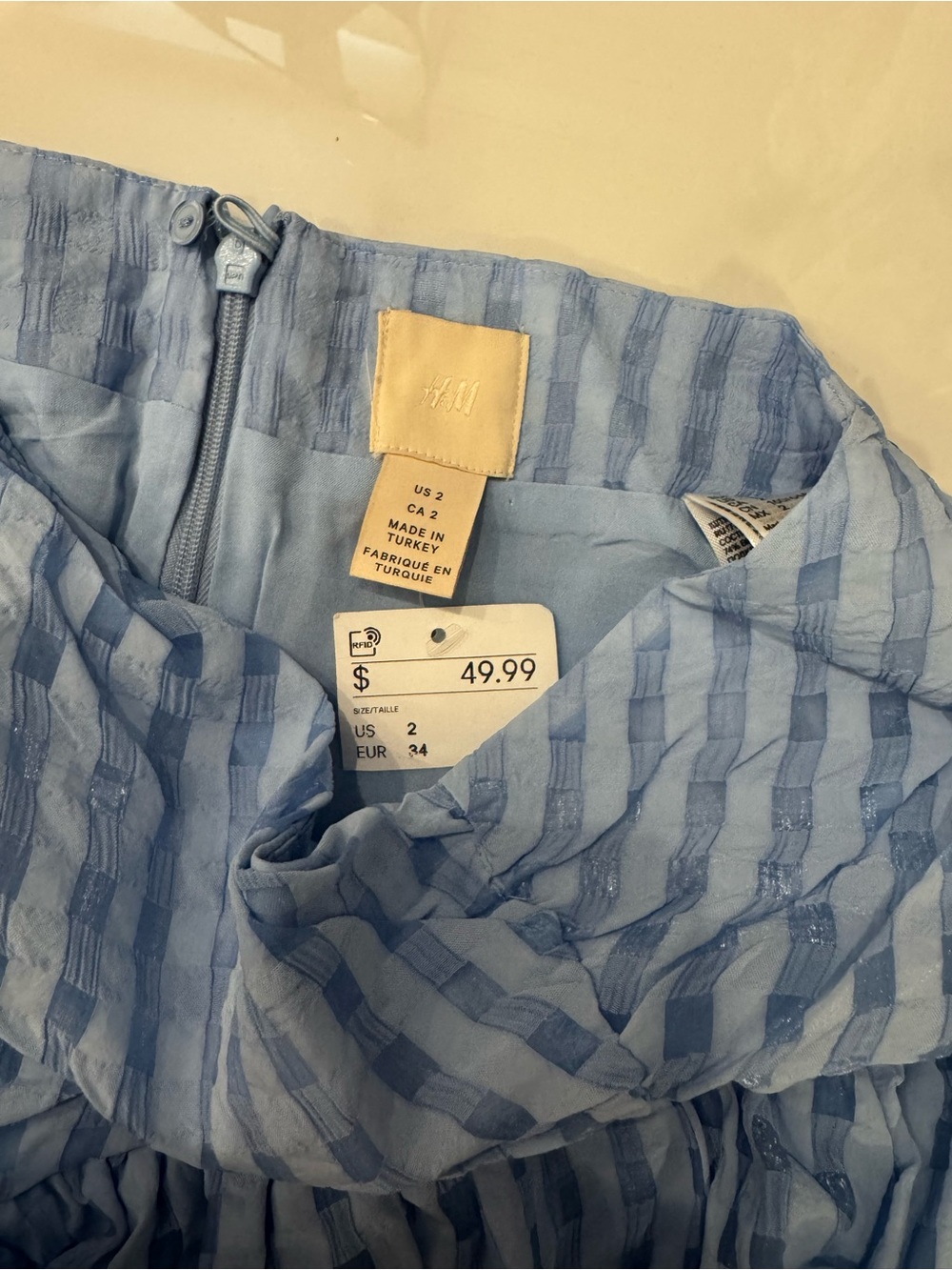 H&M Light Blue Gingham Ruffle Mini Skirt - Picture 7 of 8